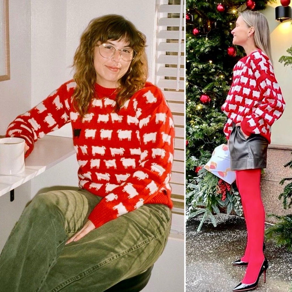 Rowing Blazers Black Sheep Sweater Diana Iconic Red White Wool Knit Pullover M - Picture 14 of 16